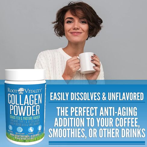 Root Vitality Collagen Peptides Powder - Grass-Fed, Pasture-Raised Hydrolyzed Protein Supplement for Skin, Hair, & Nails - Non-GMO, Zero Sugar Daily Supplement for Men & Women (30 Servings) in Saudi Arabia