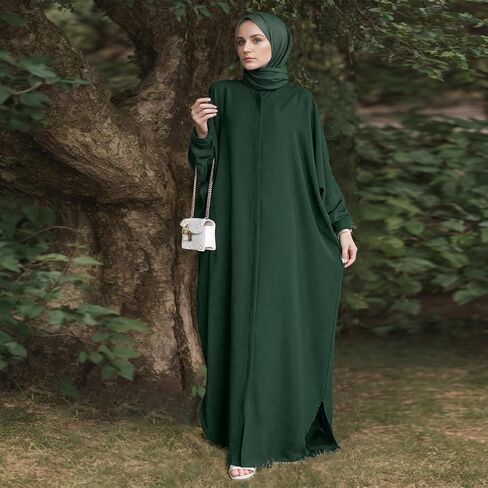 عبايات نسائية من AWIBMK دبي قفطان هينلي قميص صلاة ماكسي فستان إسلامي بأكمام جناح الخفاش ملابس رمضان الإسلامية in Kuwait