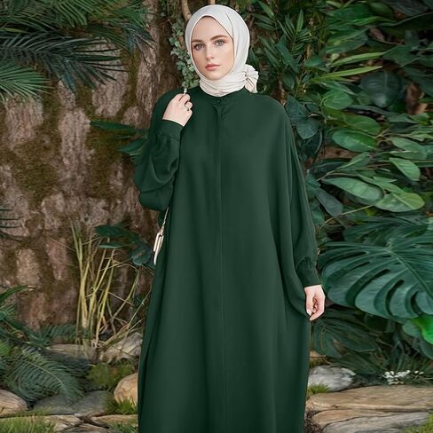 عبايات نسائية من AWIBMK دبي قفطان هينلي قميص صلاة ماكسي فستان إسلامي بأكمام جناح الخفاش ملابس رمضان الإسلامية in Kuwait