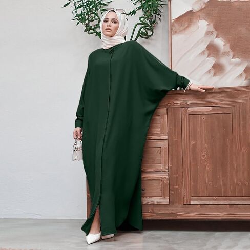 عبايات نسائية من AWIBMK دبي قفطان هينلي قميص صلاة ماكسي فستان إسلامي بأكمام جناح الخفاش ملابس رمضان الإسلامية in Kuwait