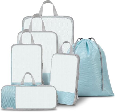 WOOMADA Compression Packing Cubes for Suitcases Travel Essentials 4 Set Expandable Travel Bags Organizer for Luggage(turquoise) in Saudi Arabia