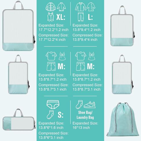 WOOMADA Compression Packing Cubes for Suitcases Travel Essentials 4 Set Expandable Travel Bags Organizer for Luggage(turquoise) in Saudi Arabia
