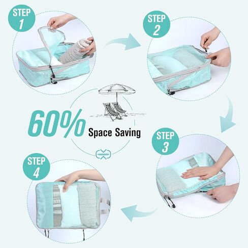 WOOMADA Compression Packing Cubes for Suitcases Travel Essentials 4 Set Expandable Travel Bags Organizer for Luggage(turquoise) in Saudi Arabia