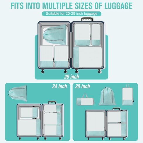 WOOMADA Compression Packing Cubes for Suitcases Travel Essentials 4 Set Expandable Travel Bags Organizer for Luggage(turquoise) in Saudi Arabia