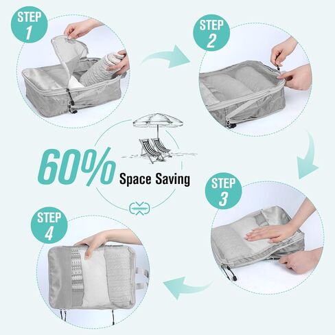 WOOMADA Compression Packing Cubes for Suitcases Travel Essentials 4 Set Expandable Travel Bags Organizer for Luggage(turquoise) in Saudi Arabia