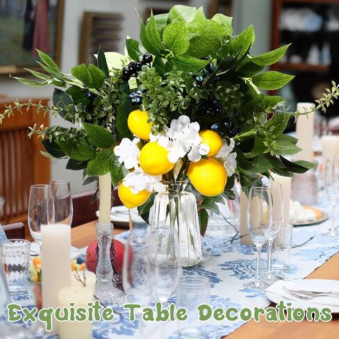 6 Packs Artificial Lemon Branches with Blueberry Green Leaves and Stem Faux Fake Yellow Lemons Fruit Summer Lemon Branches Decorations for Home Kitchen Table Party Vase Centerpiece, 14.6 Inch in Saudi Arabia
