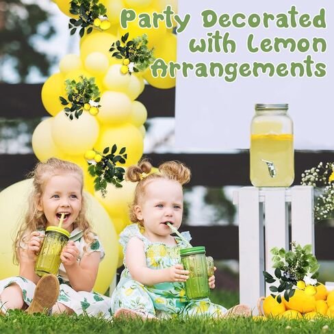 6 Packs Artificial Lemon Branches with Blueberry Green Leaves and Stem Faux Fake Yellow Lemons Fruit Summer Lemon Branches Decorations for Home Kitchen Table Party Vase Centerpiece, 14.6 Inch in Saudi Arabia