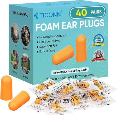 TICONN 20 Pairs Ear Plugs, 32dB Noise Reduction Earplugs for Sleeping Hearing Protection Travel Study Concentration Construction Site (20 Pairs) in Kuwait