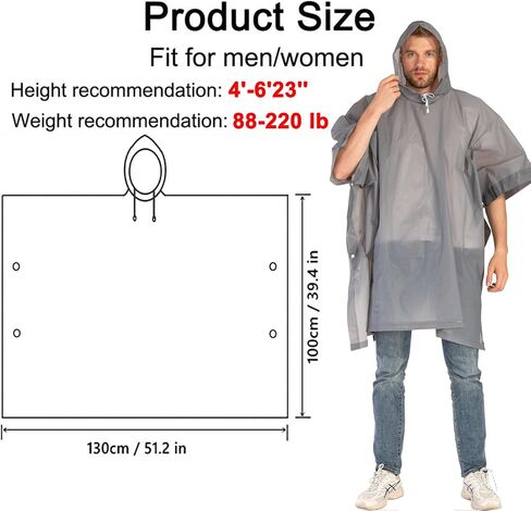 Rain Ponchos for Adults, 2 Pack Raincoats Jacket Reusbale with Drawstring Hood Sleeves for Women Men in Saudi Arabia