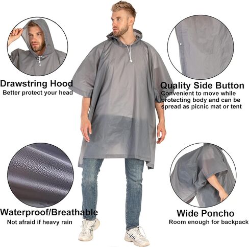 Rain Ponchos for Adults, 2 Pack Raincoats Jacket Reusbale with Drawstring Hood Sleeves for Women Men in Saudi Arabia