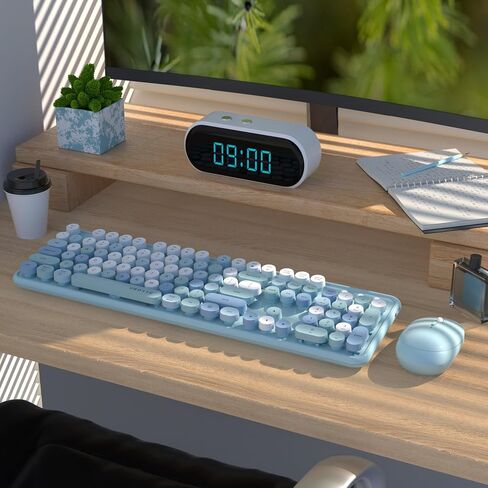 UBOTIE Colorful Wireless Keyboard and Mouse Combo (Green-White) | Retro Typewriter Floating Full-Sized Keys Computer Keyboard with Optical Mouse, 2.4GHz USB Connection for Windows Mac in Kuwait