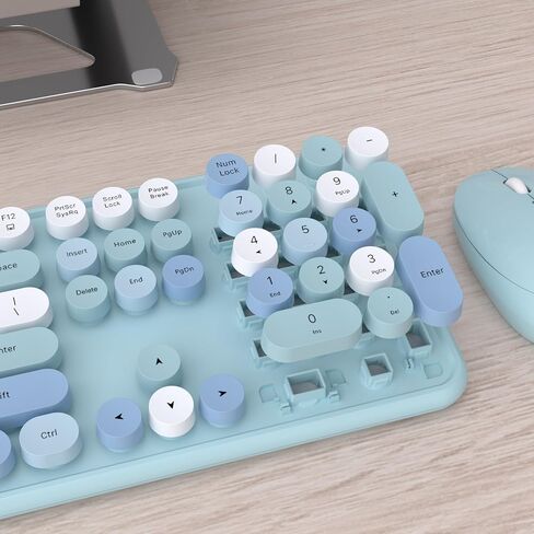 UBOTIE Colorful Wireless Keyboard and Mouse Combo (Green-White) | Retro Typewriter Floating Full-Sized Keys Computer Keyboard with Optical Mouse, 2.4GHz USB Connection for Windows Mac in Kuwait