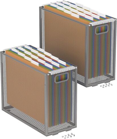 Oterri Hanging File Organizer, Metal File Organizer, Portable Desktop File Organizer for Letter Size Folder, Mesh Hanging File Crate for Office,Folders Not Included(Cool Black-Large,1 Pack) in Kuwait