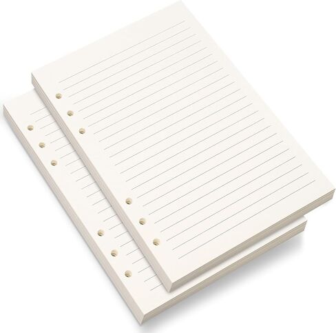 A5 Lined Paper,A5 Refill Paper,A5 Filler Paper,6 Hole Punched,Refills for A5 Filofax Planner Binder Journals Notes, 8mm Ruled Loose Leaf Paper, 80 Sheets/160 Pages,5.6x8.3 Inch,Beige (1) in Kuwait