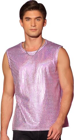 Lars Amadeus Metallic Tank Top for Men's Sleeveless Party Club Shining Vest in Saudi Arabia
