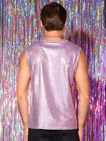 Lars Amadeus Metallic Tank Top for Men's Sleeveless Party Club Shining Vest in Saudi Arabia