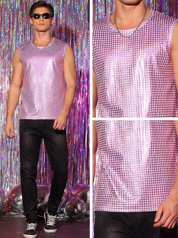 Lars Amadeus Metallic Tank Top for Men's Sleeveless Party Club Shining Vest in Saudi Arabia