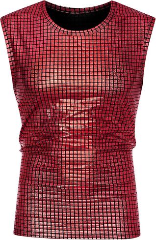 Lars Amadeus Metallic Tank Top for Men's Sleeveless Party Club Shining Vest in Saudi Arabia