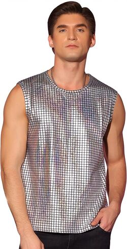 Lars Amadeus Metallic Tank Top for Men's Sleeveless Party Club Shining Vest in Saudi Arabia