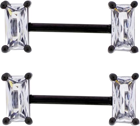 Pierced Owl 14GA 316L Stainless Steel Prong Set CZ Crystal Baguette Ends Nipple Barbells, Sold as a Pair in Saudi Arabia