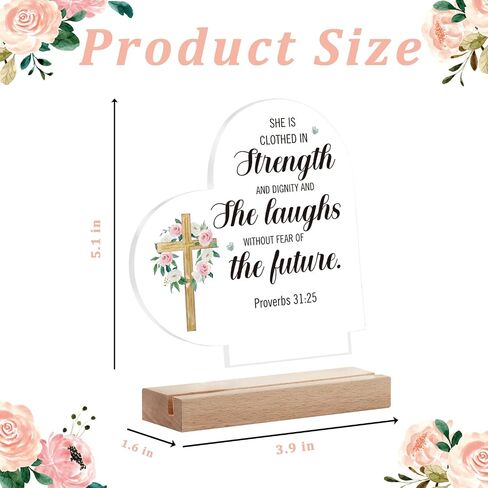 Christian Gift Christian Bible Verses Decor Positive Quotes Inspirational Gift Scripture Heart Shaped Acrylic Plaque With Wooden Base Renew Their Strength, Religious Gift for Girl Mom Sister Friends in Saudi Arabia