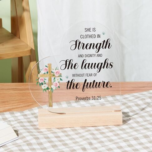 Christian Gift Christian Bible Verses Decor Positive Quotes Inspirational Gift Scripture Heart Shaped Acrylic Plaque With Wooden Base Renew Their Strength, Religious Gift for Girl Mom Sister Friends in Saudi Arabia