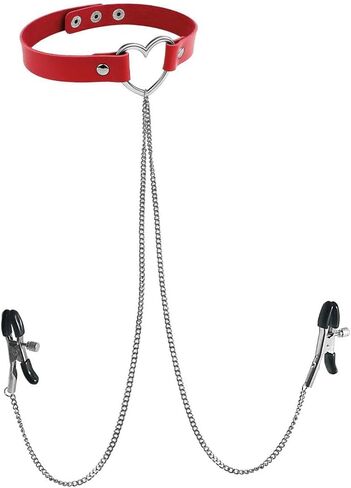 Fake Nipple Rings Adjustable PU Leather Choker Necklace Non-Piercing Nipple Rings Sexy Body Chain Fake Nipple Jewelry in Kuwait