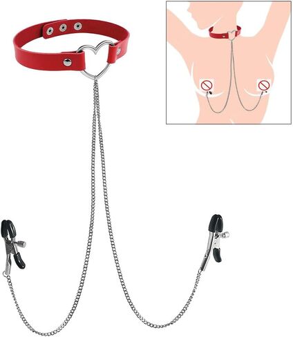 Fake Nipple Rings Adjustable PU Leather Choker Necklace Non-Piercing Nipple Rings Sexy Body Chain Fake Nipple Jewelry in Kuwait