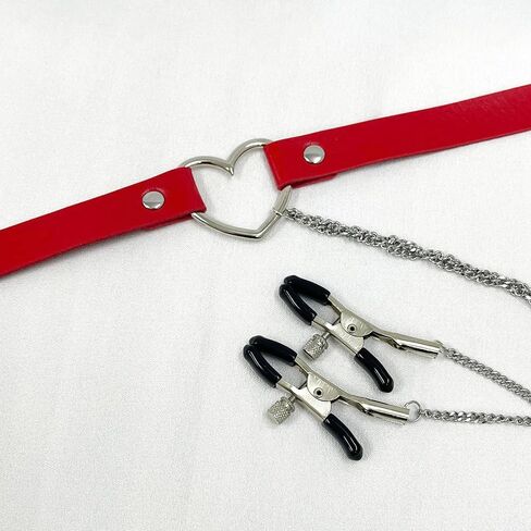 Fake Nipple Rings Adjustable PU Leather Choker Necklace Non-Piercing Nipple Rings Sexy Body Chain Fake Nipple Jewelry in Kuwait