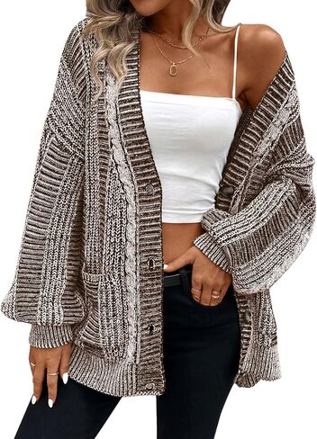 Pink Queen Women's 2024 Fall Winter Long Sleeve Cable Knit Sweater Open Front Cardigans Button Loose Outerwear in Saudi Arabia