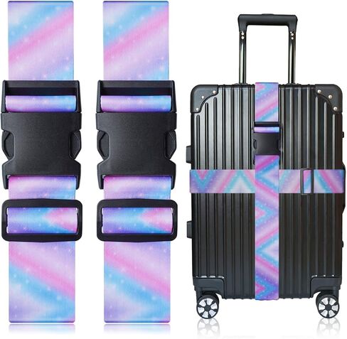 2 PCS Luggage Strap 78" x 2" Suitcase Belts Wide Adjustable Packing Straps Travel Accessories (2pcs rainbow) in Saudi Arabia