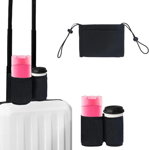 Luggage Cup Holder, Free Hand Drink Holder Bag for Suitcase, Universal Suitcase Cup Holder, Drink Carrier Luggage Mounted Beverage Caddy for Travelers Flight Attendants Travel Must Haves(Black) in Saudi Arabia