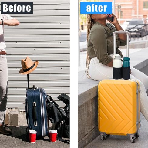 Luggage Cup Holder, Free Hand Drink Holder Bag for Suitcase, Universal Suitcase Cup Holder, Drink Carrier Luggage Mounted Beverage Caddy for Travelers Flight Attendants Travel Must Haves(Black) in Saudi Arabia