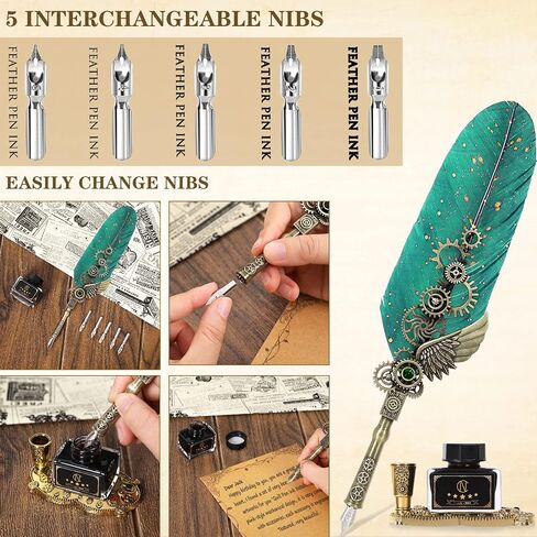 NC Quill Pen Ink Set, Includes Quill Pen, Notebook,5 Replaceable Nibs, Ink, Pen Holder, Cup, Stamp, Spoon, Wax Beads, White Wax,Envelopes and Letter Paper Etc.Beautiful Gift Calligraphy Set.(Purple) in Saudi Arabia