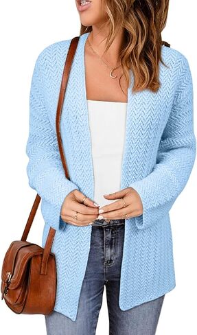 SHEWIN Women's Open Front Sweater Cardigan Casual Long Sleeve Knit Lightweight Outwear Coat in Saudi Arabia