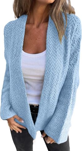 SHEWIN Women's Open Front Sweater Cardigan Casual Long Sleeve Knit Lightweight Outwear Coat in Saudi Arabia