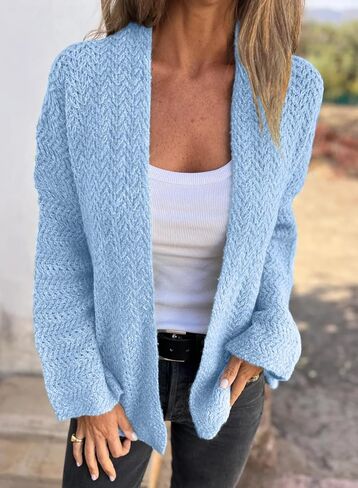 SHEWIN Women's Open Front Sweater Cardigan Casual Long Sleeve Knit Lightweight Outwear Coat in Saudi Arabia