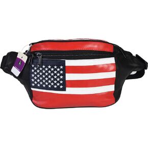 Genuine Leather USA Flag Fanny Pack, Stars & Stripes Waist Bag or Belt Bag. Great for Travel or Everyday Use