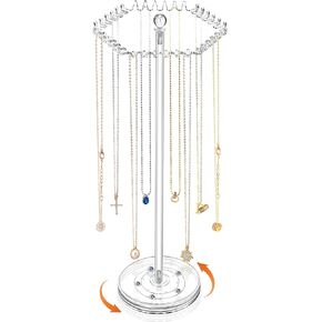 OAOLEER Rotating Necklace Organizer, Acrylic Necklace Holder Stand，Jewelry Organizer Display Tree Hanger Rack with 36 Hooks for Necklaces Chain Pendant Bracelets Ring in Kuwait