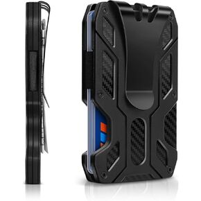 Wallet For Men Slim Minimalist: Men's Tactical Aluminum Metal Money Clip Wallet - RFID Blocking Credit Card Holder Front Pocket Wallets For Men - Thin Carbon Fiber Wallet Holds 15 Cards Plus Cash