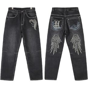 Gothic Men's Denim Pants Street Trend Loose Hiphop Street Dance Graffiti Print Casual Straight Tube Wide Leg Wash