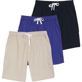 Real Essentials 3 Pack: Men's 9" Elastic Waistband Cargo Short with Drawstring