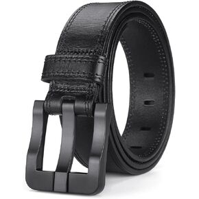 Full Grain Leather Belts for Men Non Metal Nickel Free Tsa Approved Hypoallergenic Belt with Plastic Buckle 38mm Wide