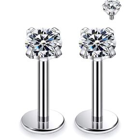 20G 18G 16G 14G ASTM F136 Titanium Surgical Steel Internal Thread Flat Back Earrings Lip Rings Labret Medusa Helix Tragus Cartilage Earring stud Piercing Jewelry for Women Men Silver Gold