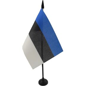 Estonia Table Flag 4'' x 6'' - Estonian Desk Flag 15 x 10 cm - Black plastic stick and base - AZ FLAG