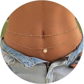 Turandoss 2PCS 18K سلاسل الخصر مطلية بالذهب الحقيقي للنساء - سلسلة الجسم البطن الطبقات الذهبية للخصر قابل للتعديل مثير بيكيني القرص سلسلة الخصر الأولية للنساء مجوهرات الخصر الشاطئ لذيذ للنساء in Kuwait