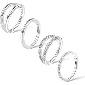 4pcs Hoop Nose Ring 18G Conch Piercing Jewelry Hoop Stainless Steel Hoop Earring Daith Rook Conch Body Piercing Jewelry for Women 8mm