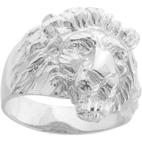 Fine 925 Sterling Silver Textured Band Lion Head Ring for Men (Size 10)