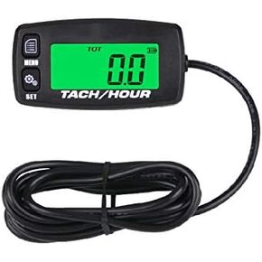 JR-HM032A Self Powered Digital Tach/Inductive/Maintenance/Waterproof/Backlit/Shutdown Hour Meter,Battery Replaceable,for Lawn Mower Tractor Generators and Pneumatic Equipment (1)