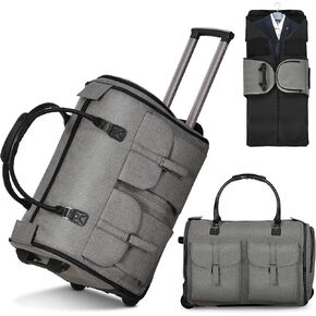 DWVO Garment Bags for Travel, 2-in-1 Convertible Rolling Duffle Bag, Modern Carry-on Travel Bag for Suits, Foldable Suit Bag with Wheels, Telescopic Handle, Hanging Hook